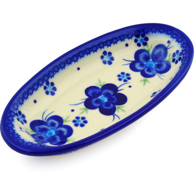 Polish Pottery Condiment Dish 7&quot; Bleu-belle Fleur