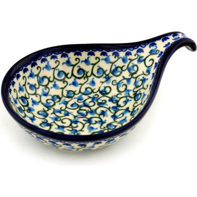 Polish Pottery Condiment Dish 7&quot; Blue Bell Vine