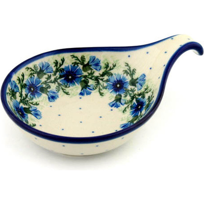 Polish Pottery Condiment Dish 7&quot; Blue Bell Wreath