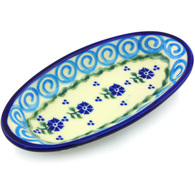 Polish Pottery Condiment Dish 7&quot; Blue Bursts