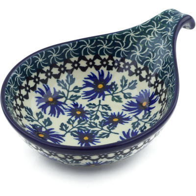 Polish Pottery Condiment Dish 7&quot; Blue Chicory