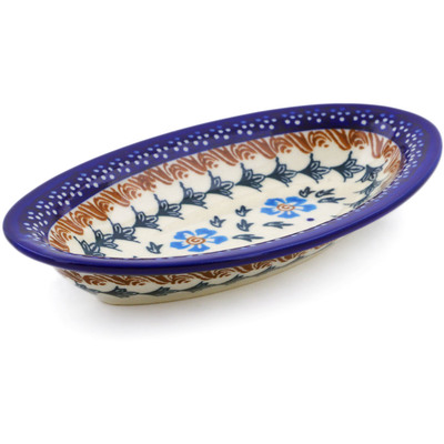 Polish Pottery Condiment Dish 7" Blue Cornflower