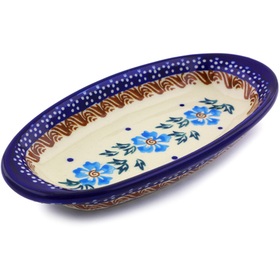 Polish Pottery Condiment Dish 7&quot; Blue Cornflower