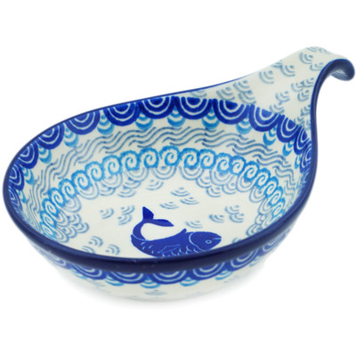 Polish Pottery Condiment Dish 7&quot; Blue Herring Waters