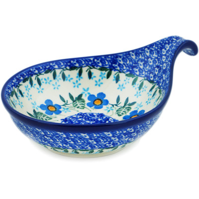 Polish Pottery Condiment Dish 7&quot; Blue Joy