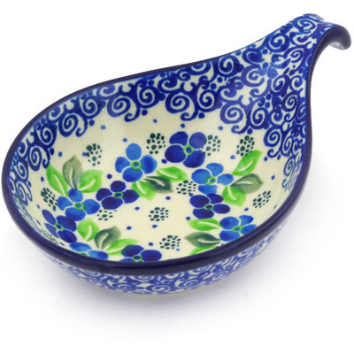 Polish Pottery Condiment Dish 7&quot; Blue Phlox