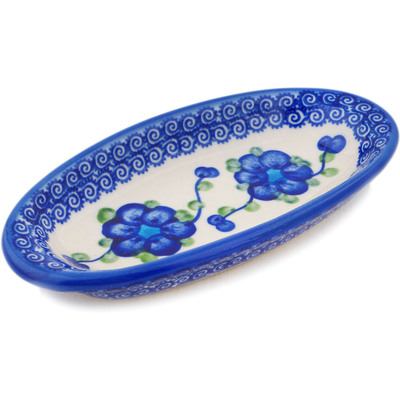 Polish Pottery Condiment Dish 7&quot; Blue Poppies