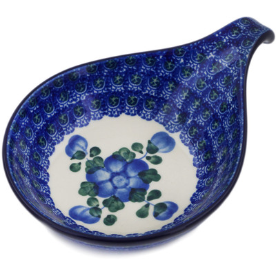 Polish Pottery Condiment Dish 7&quot; Blue Poppies