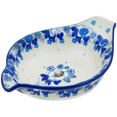 Polish Pottery Condiment Dish 7&quot; Blue Spring Blue