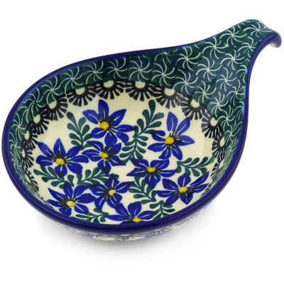 Polish Pottery Condiment Dish 7&quot; Blue Violets