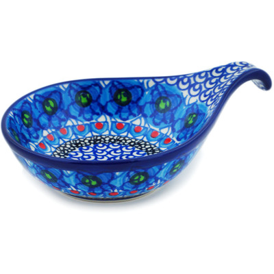 Polish Pottery Condiment Dish 7&quot; Blueberry Flowers UNIKAT