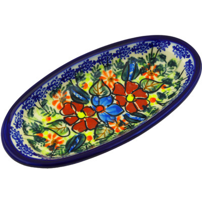 Polish Pottery Condiment Dish 7&quot; Bold Poppies UNIKAT