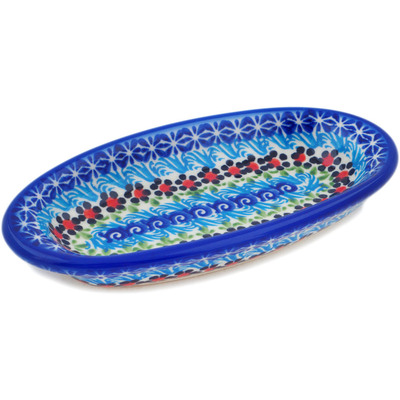Polish Pottery Condiment Dish 7&quot; Cheerful Poppies