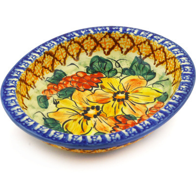 Polish Pottery Condiment Dish 7&quot; Colorful Bouquet UNIKAT