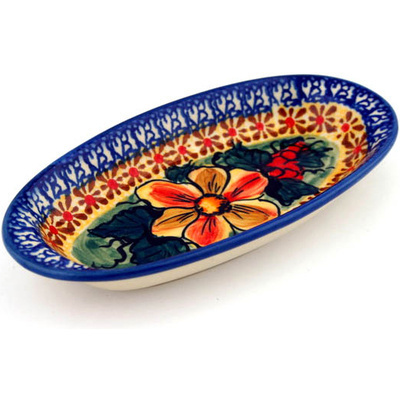 Polish Pottery Condiment Dish 7&quot; Colorful Bouquet UNIKAT
