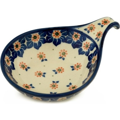 Polish Pottery Condiment Dish 7&quot; Daisy Ribbons