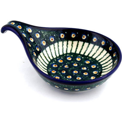 Polish Pottery Condiment Dish 7" Emerald Peacock