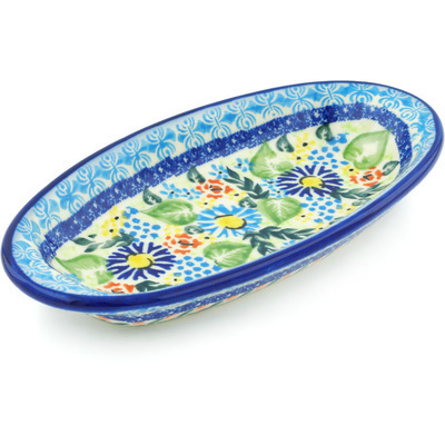 Polish Pottery Condiment Dish 7&quot; Flor-de-lis UNIKAT