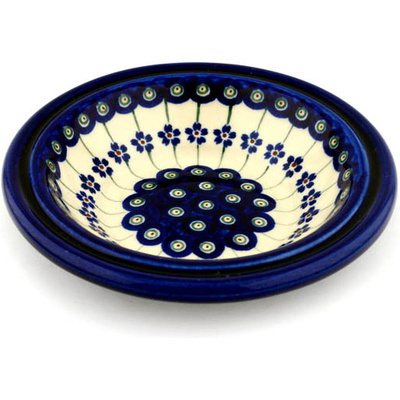 Polish Pottery Condiment Dish 7&quot; Flowering Peacock