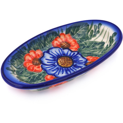 Polish Pottery Condiment Dish 7&quot; Flowers In Bloom UNIKAT