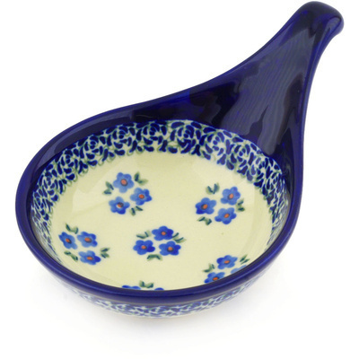 Polish Pottery Condiment Dish 7&quot; Forget Me Not Dots