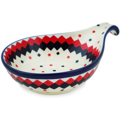 Polish Pottery Condiment Dish 7&quot; Geometric Contrast