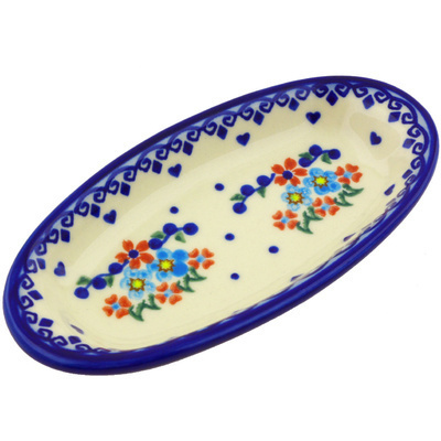 Polish Pottery Condiment Dish 7&quot; Hearts And Flowers