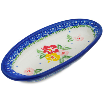 Polish Pottery Condiment Dish 7&quot; Hibiscus Splendor