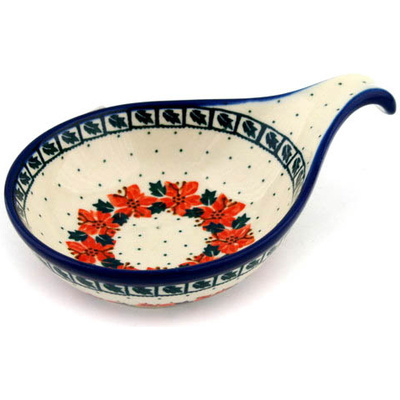 Polish Pottery Condiment Dish 7&quot; Holly Wreath