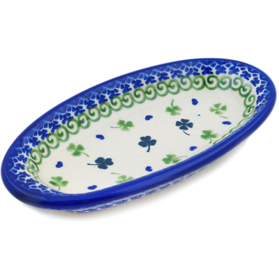 Polish Pottery Condiment Dish 7&quot; Lucky Clovers