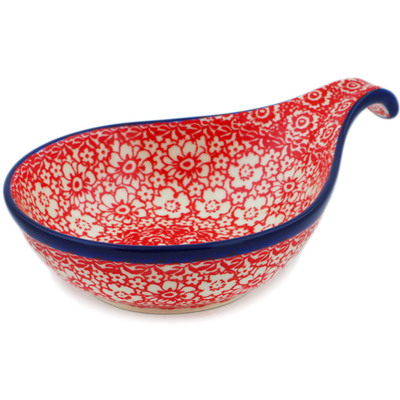 Polish Pottery Condiment Dish 7&quot; Magical Red UNIKAT