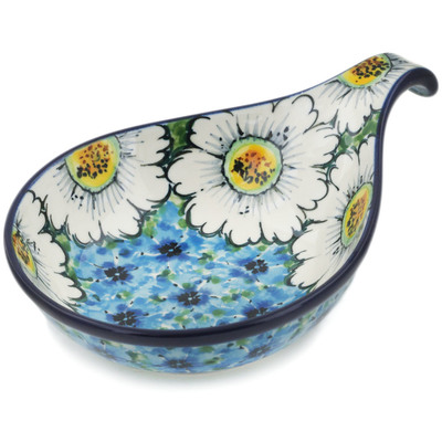 Polish Pottery Condiment Dish 7&quot; Pansies And Daisies UNIKAT