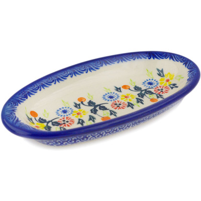 Polish Pottery Condiment Dish 7&quot; Pastel Spring Wreath