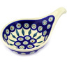 Polish Pottery Condiment Dish 7&quot; Peacock Leaves