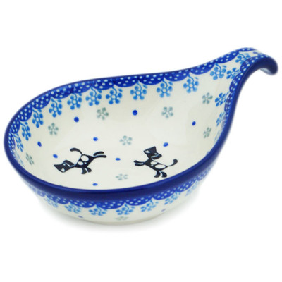 Polish Pottery Condiment Dish 7&quot; Playing Pups