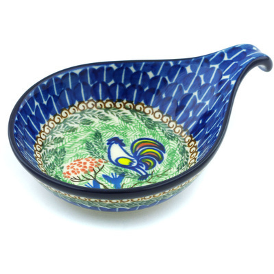 Polish Pottery Condiment Dish 7&quot; Summer Rooster UNIKAT