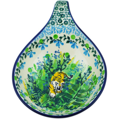 Polish Pottery Condiment Dish 7&quot; Tiger Green Jungle UNIKAT