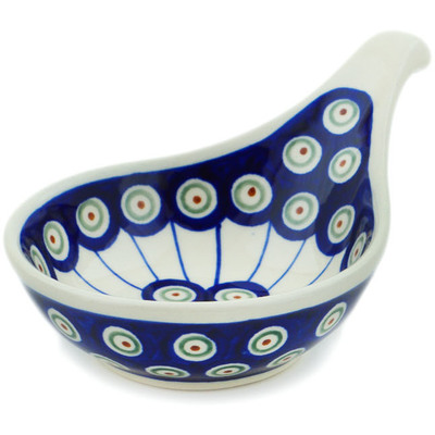 Polish Pottery Condiment Dish 7&quot; Traditional Peacock