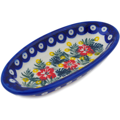 Polish Pottery Condiment Dish 7&quot; Tropical Peacock UNIKAT