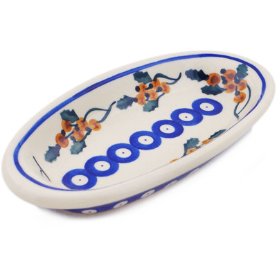 Polish Pottery Condiment Dish 7&quot; Yellow Holly Berries