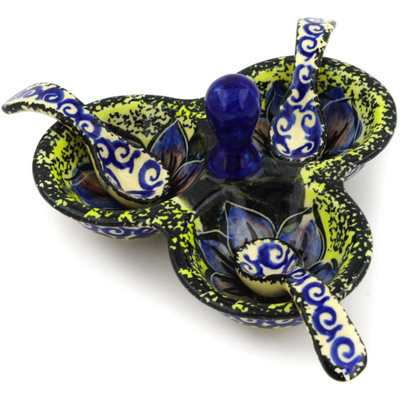 Polish Pottery Condiment Dish Small Midnight Glow UNIKAT