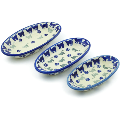 Polish Pottery Condiment set of 3 nesting dishes: 7&frac14;-inch, 6&frac12;-inch, 5&frac34;-inch Boo Boo Kitty Paws