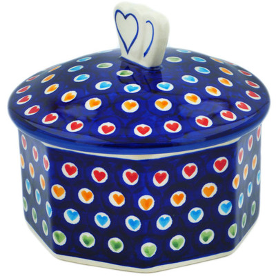 Polish Pottery Cookie Jar 6&quot; Heart Disco UNIKAT