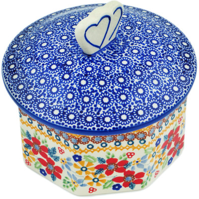 Polish Pottery Cookie Jar 6&quot; Summer Bouquet UNIKAT