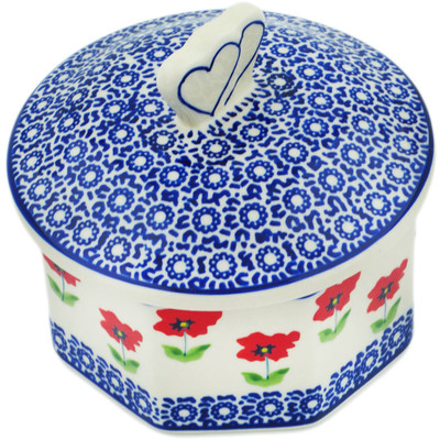Polish Pottery Cookie Jar 6&quot; Wind-blown Poppies