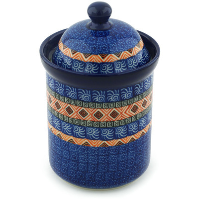 Polish Pottery Cookie Jar 8&quot; Aztec Night