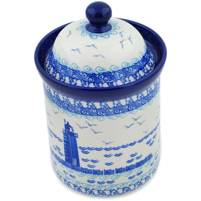 Polish Pottery Cookie Jar 8&quot; Beach Day UNIKAT