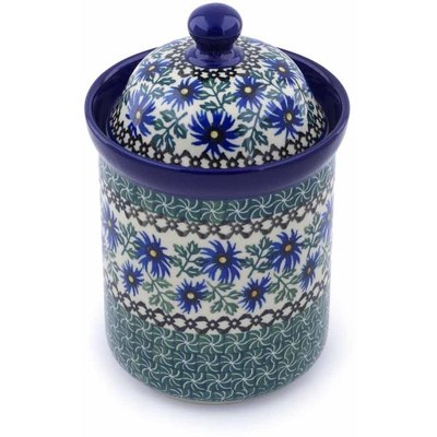 Polish Pottery Cookie Jar 8&quot; Blue Chicory