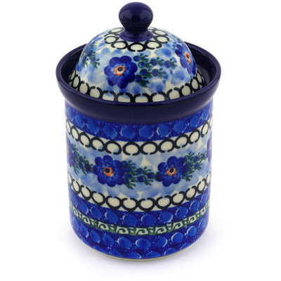 Polish Pottery Cookie Jar 8&quot; Blue Delight UNIKAT