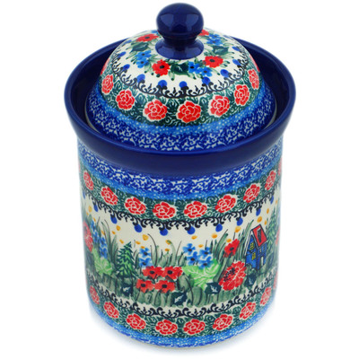 Polish Pottery Cookie Jar 8&quot; Blue Escape UNIKAT